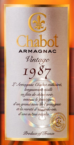 Этикетка Арманьяк Шабо 1987 40% 0.7л. п/уп