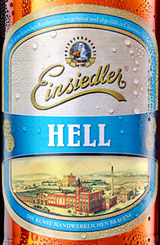 Этикетка Пиво светлое пастеризованное фильтрованное Айнзидлер Хелл креп 5,2%, емк 0,5л бут