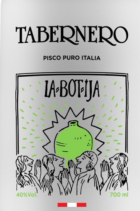 Этикетка Водка виноградная Писко Пуро Италия Табернеро Ла Ботиха NUOVO  креп 40%, емк  0,7л