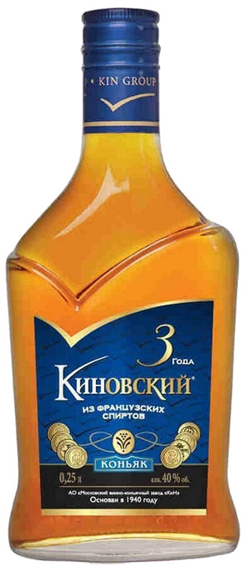 Коньяк трехлетний "КИНОВСКИЙ" креп 40%, емк  0,25л