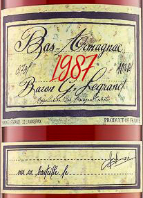 Этикетка Бренди Барон Г. Легран Ба Арманьяк 1987  0,7л