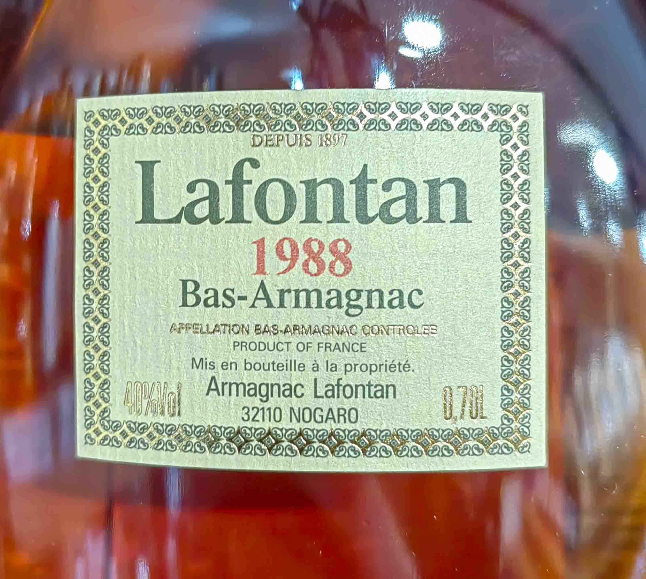 Этикетка Арманьяк Лафонтан Миллезиме 1988 0,7л