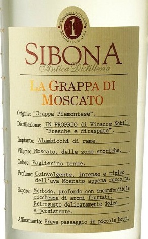 Этикетка Виноградная водка "Граппа Москато Сибона", креп. 40%, емк  0,5л