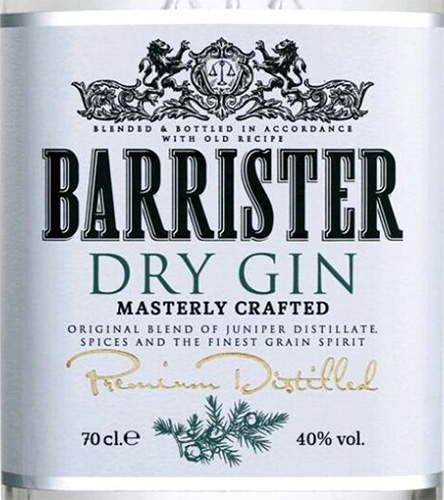 Этикетка Джин сухой "BARRISTER DRY (БАРРИСТЕР ДРАЙ)" креп 40%, емк 0,7л
