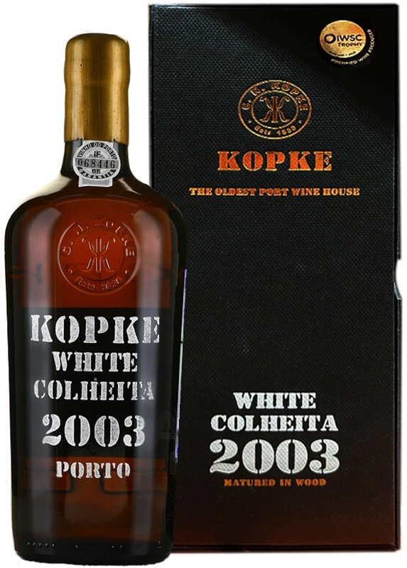 Крепленое вино крепкое (портвейн) марочное "Копке Колейта Уайт Порто" год урожая 2003 креп. 20% , емк 0.75л. в деревянно