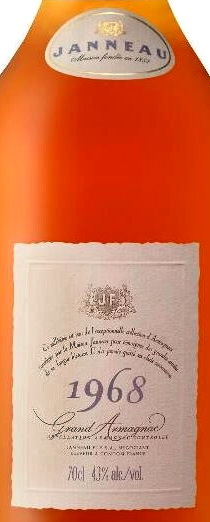 Этикетка Бренди "Арманьяк Жанно Винтажная Коллекция", год урожая 1968, в деревянной п/у, креп. 42%, емк  0,7л