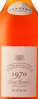 Этикетка БРЕНДИ "Арманьяк Жанно Винтажная Коллекция", год урожая 1970, в деревянной п/у креп. 43%, емк  0.7л.