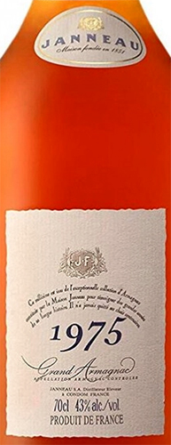 Этикетка БРЕНДИ "Арманьяк Жанно Винтажная Коллекция", год урожая 1975, в деревянной п/у креп. 43%, емк  0.7л.