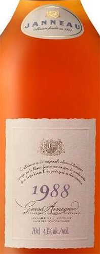 Этикетка БРЕНДИ "Арманьяк Жанно Винтажная Коллекция", год урожая 1988, в деревянной п/у креп. 43%, емк  0.7л.