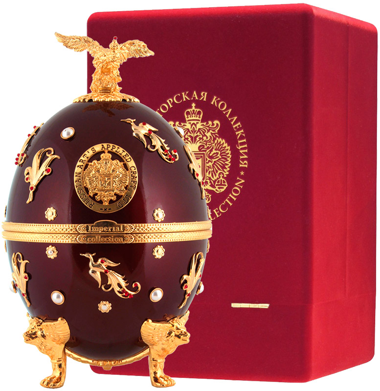 ВОДКА "ИМПЕРАТОРСКАЯ КОЛЛЕКЦИЯ" (графин в декоративном яйце (темно-красного цвета с птицами) в комплекте с четырьмя стек