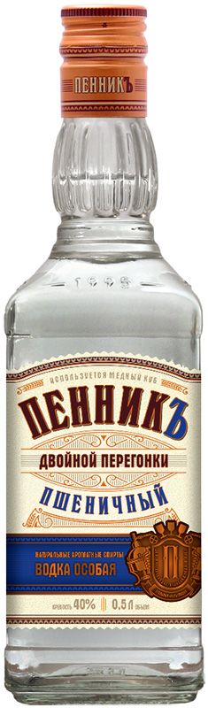 Водка особая "ПЕННИК ДВОЙНОЙ ПЕРЕГОНКИ ПШЕНИЧНЫЙ" креп 40%, емк 0,5л