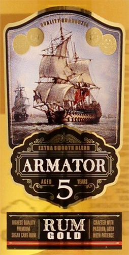 Этикетка РОМ выдержанный "АРМАТОР ЗОЛОТОЙ (ARMATOR GOLD)" креп 40%, емк  0.05л.