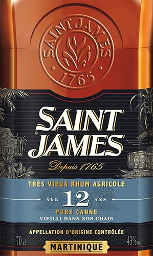 Этикетка Ром выдержанный "Сент Джеймс Агриколь Тре Вьё 12-летний. Мартиника АОС" креп. 43%,   емк  0,7л п/у
