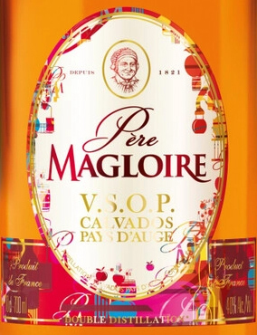 Этикетка КАЛЬВАДОС "Пэр Маглуар Пэи д'Ож V.S.O.P."с бокалом креп. 40%, емк  0.7л п/у .