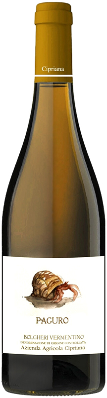 ВИНО сортовое ординарное "Болгери Верментино. Чиприана Пагуро"  2020г сухое белое креп.13%, емк  0.75л.