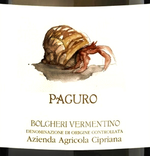 Этикетка ВИНО сортовое ординарное "Болгери Верментино. Чиприана Пагуро"  2020г сухое белое креп.13%, емк  0.75л.