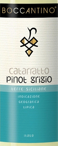 Этикетка ВИНО ординарное "Боккантино Катарратто Пино Гриджио Терре Сицилиане" 2020г сухое белое креп. 12%, емк  0.75л.