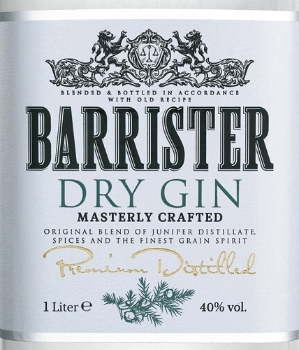 Этикетка Джин сухой "BARRISTER DRY (БАРРИСТЕР ДРАЙ)"  креп  40%, емк 1л