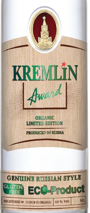 Этикетка Водка "КРЕМЛИН ЭВОРД Органик Лимитед Эдишн" ("KREMLIN AWARD Organic Limited Edition") креп 40%, емк 0,7л в деревянном фу
