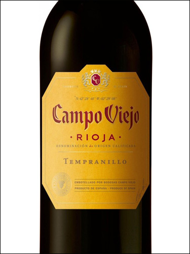Этикетка Вино "Кампо Вьехо Темпранильо" 2019г , сухое красное,  креп 13,5%, емк 0,75л