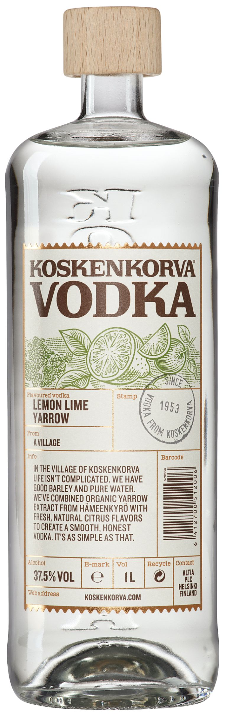 Водка Коскенкорва со вкусом лимона, лайма и тысячелистника, 0.7 л