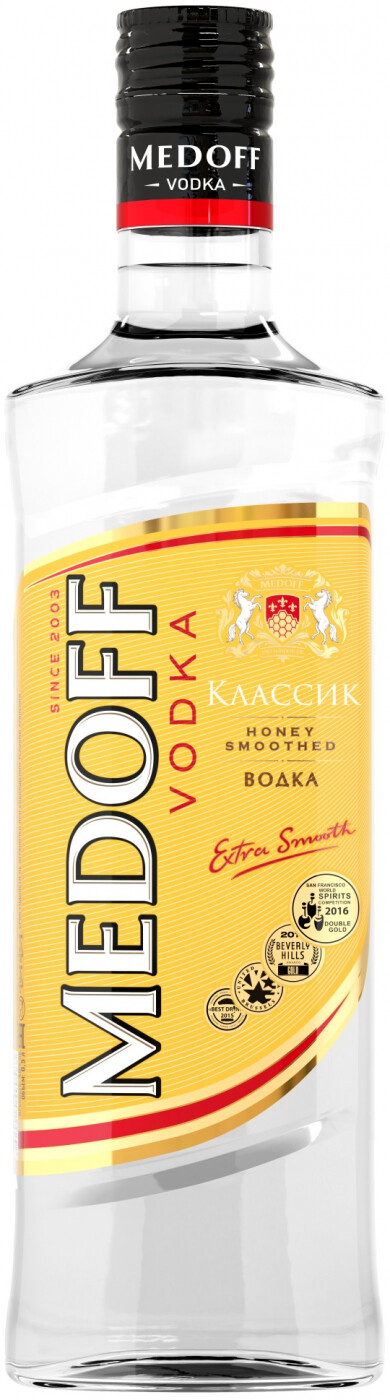 Водка "МЕДОФФ КЛАССИК креп 40%, емк 0,5 л.