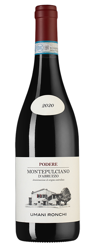 Вино ординарное сухое красное "Подере Монтепульчано д'Абруццо" 2020г креп 13%, емк 0,75л