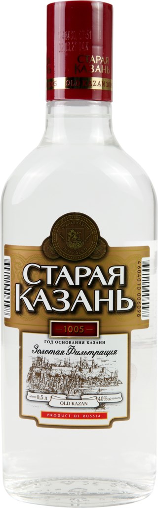 Водка "СТАРАЯ КАЗАНЬ ЛЮКС" золотая фильтрация  креп 40%, емк 0.5 л