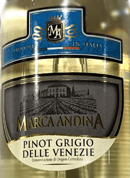 Этикетка Вино сортовое ординарное "Marca Andina Pinot Grigio"/"Марка Андина Пино Гриджио" 2020г белое сухое  креп 12%, емк 0,75л