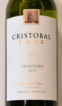 Этикетка Вердехо Кристобаль 1492  2017 г. белое сухое 0,75 л.