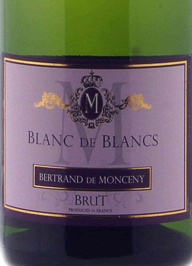 Этикетка Игристое вино Бертран де Монсени Блан де Блан, белое брют, 0.75 л