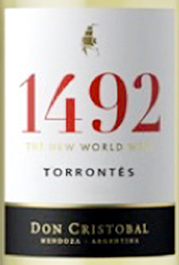 Этикетка Вино сортовое ординарное 1492 Торронтес Дон Кристобаль 2022г белое сухое  креп 13%, емк 0,75л