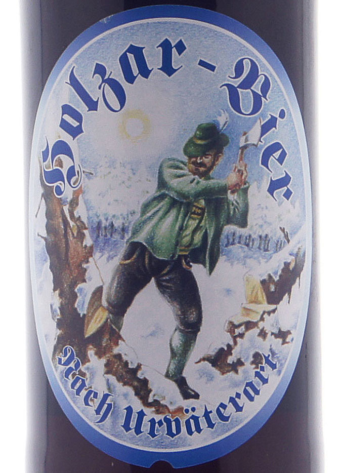 Этикетка Хиршбрауэрай Холцар Бир (Пиво дровосека) полутемн.пастеризован. Пивоварня Хиршбрауэрай 0,5л бут алк.5,2%